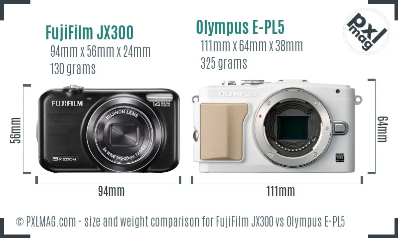 FujiFilm JX300 vs Olympus E-PL5 size comparison