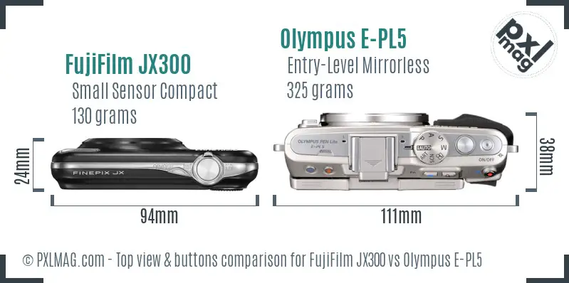 FujiFilm JX300 vs Olympus E-PL5 top view buttons comparison