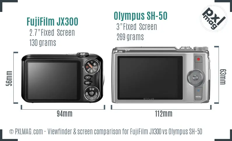 FujiFilm JX300 vs Olympus SH-50 Screen and Viewfinder comparison