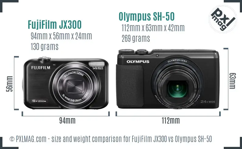 FujiFilm JX300 vs Olympus SH-50 size comparison