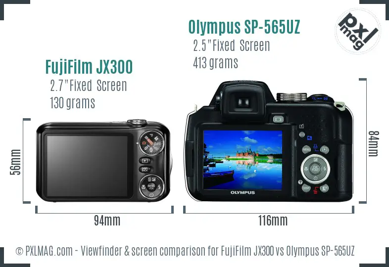 FujiFilm JX300 vs Olympus SP-565UZ Screen and Viewfinder comparison FujiFilm JX300 vs Olympus SP-565UZ Screen and Viewfinder comparison