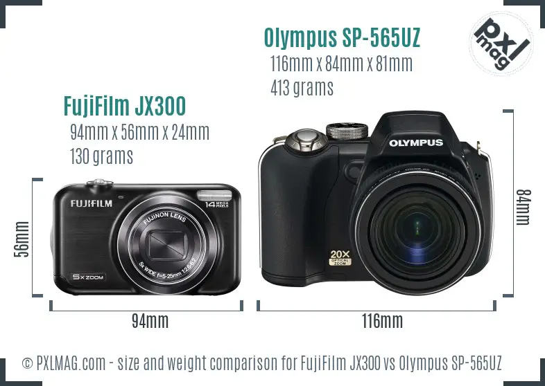 FujiFilm JX300 vs Olympus SP-565UZ size comparison FujiFilm JX300 vs Olympus SP-565UZ size comparison