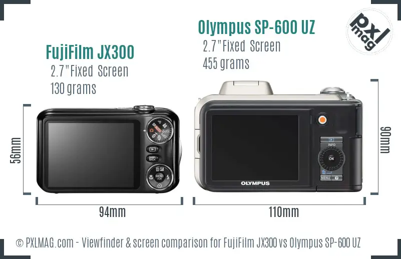 FujiFilm JX300 vs Olympus SP-600 UZ Screen and Viewfinder comparison