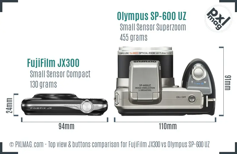 FujiFilm JX300 vs Olympus SP-600 UZ top view buttons comparison