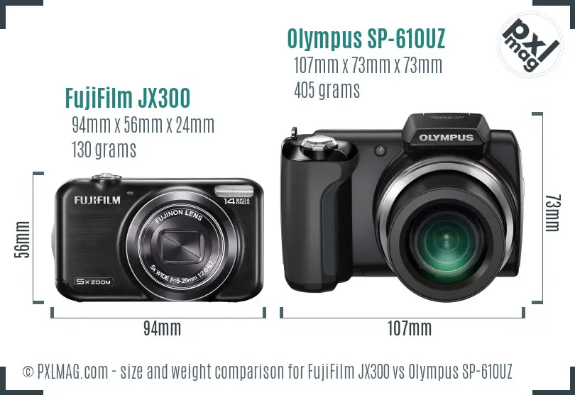 FujiFilm JX300 vs Olympus SP-610UZ size comparison