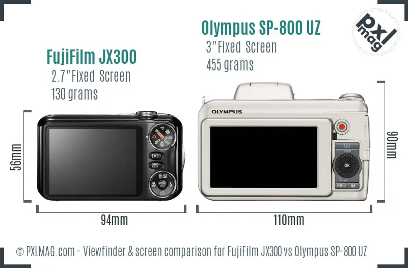 FujiFilm JX300 vs Olympus SP-800 UZ Screen and Viewfinder comparison FujiFilm JX300 vs Olympus SP-800 UZ Screen and Viewfinder comparison