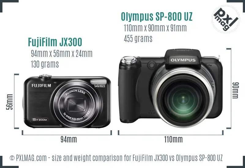 FujiFilm JX300 vs Olympus SP-800 UZ size comparison FujiFilm JX300 vs Olympus SP-800 UZ size comparison