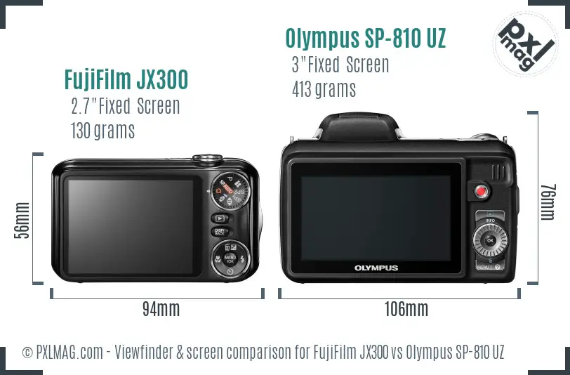 FujiFilm JX300 vs Olympus SP-810 UZ Screen and Viewfinder comparison