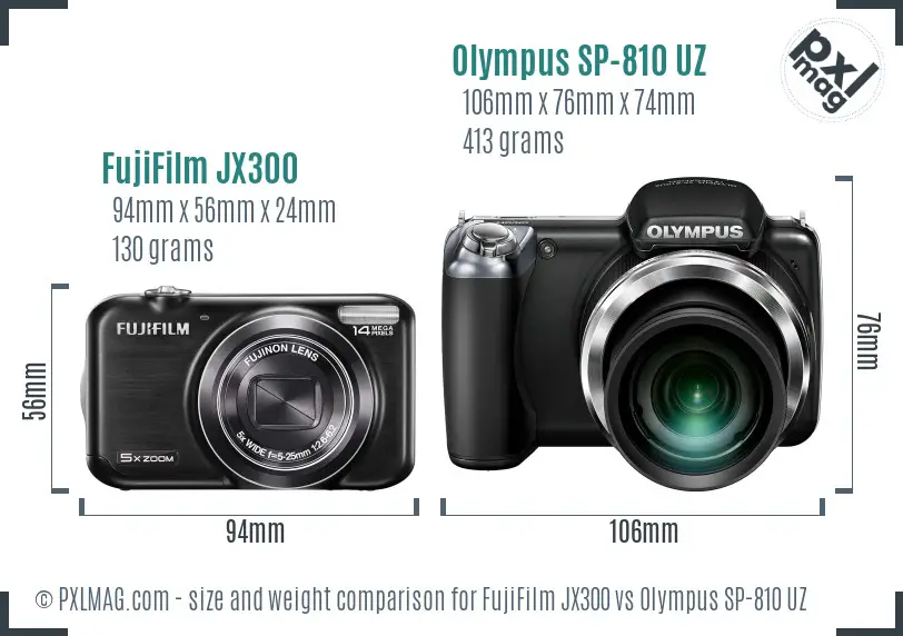 FujiFilm JX300 vs Olympus SP-810 UZ size comparison