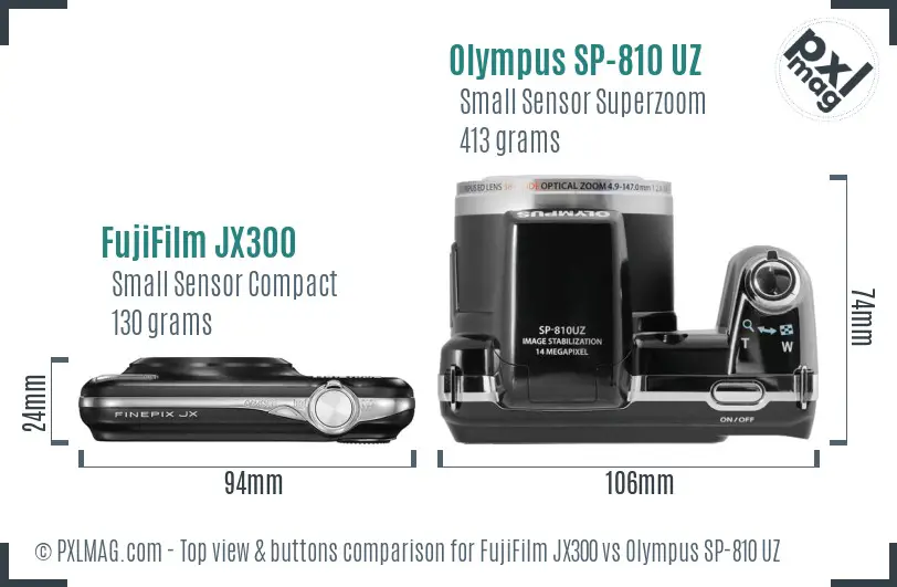 FujiFilm JX300 vs Olympus SP-810 UZ top view buttons comparison