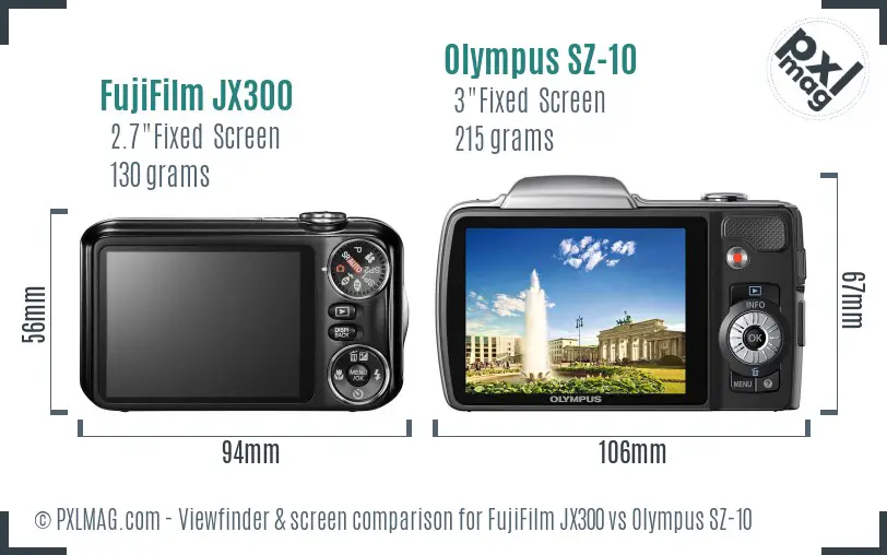 FujiFilm JX300 vs Olympus SZ-10 Screen and Viewfinder comparison