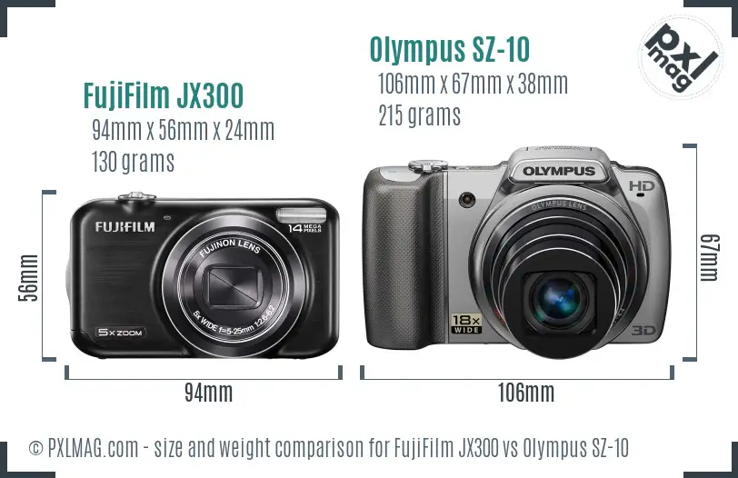 FujiFilm JX300 vs Olympus SZ-10 size comparison