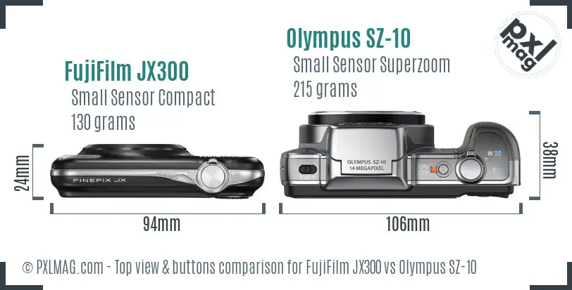 FujiFilm JX300 vs Olympus SZ-10 top view buttons comparison