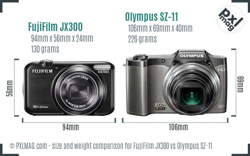FujiFilm JX300 vs Olympus SZ-11 size comparison FujiFilm JX300 vs Olympus SZ-11 size comparison
