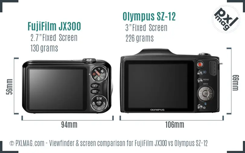 FujiFilm JX300 vs Olympus SZ-12 Screen and Viewfinder comparison