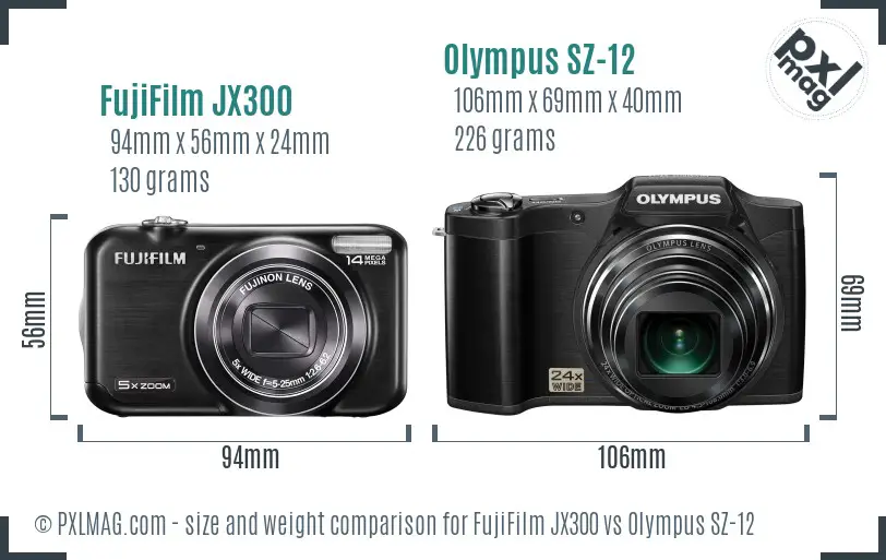 FujiFilm JX300 vs Olympus SZ-12 size comparison