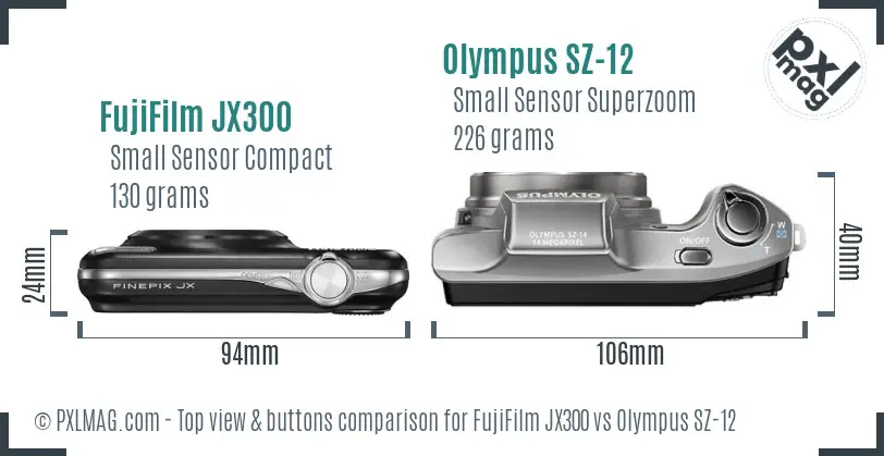 FujiFilm JX300 vs Olympus SZ-12 top view buttons comparison
