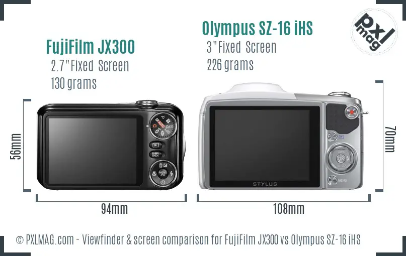 FujiFilm JX300 vs Olympus SZ-16 iHS Screen and Viewfinder comparison FujiFilm JX300 vs Olympus SZ-16 iHS Screen and Viewfinder comparison