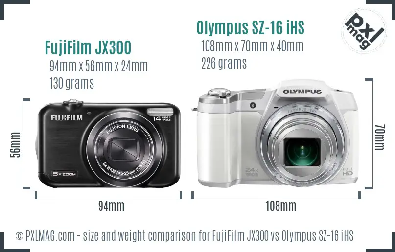 FujiFilm JX300 vs Olympus SZ-16 iHS size comparison FujiFilm JX300 vs Olympus SZ-16 iHS size comparison