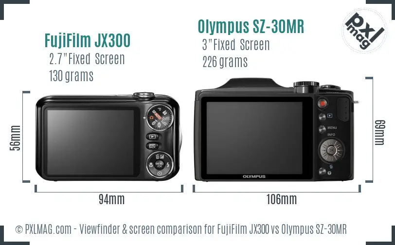 FujiFilm JX300 vs Olympus SZ-30MR Screen and Viewfinder comparison