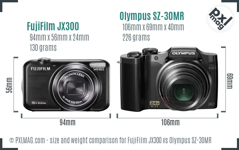 FujiFilm JX300 vs Olympus SZ-30MR size comparison