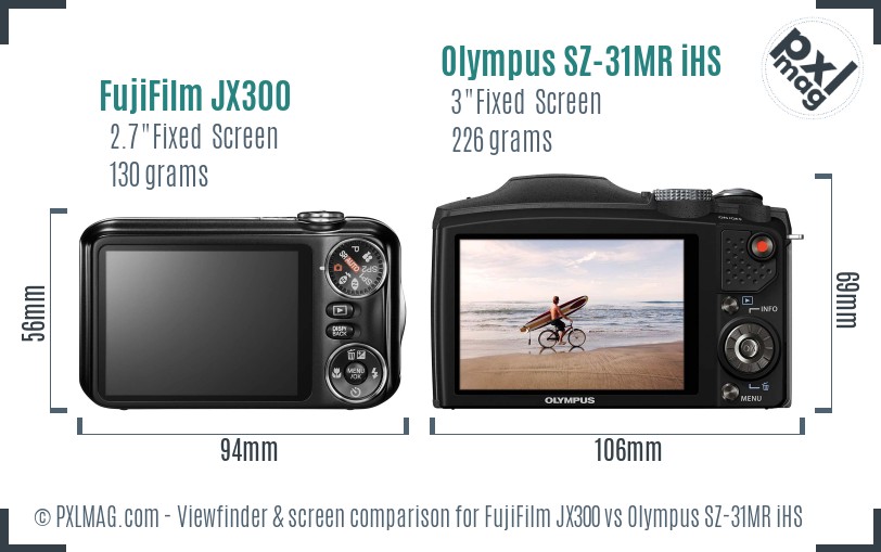 FujiFilm JX300 vs Olympus SZ-31MR iHS Screen and Viewfinder comparison