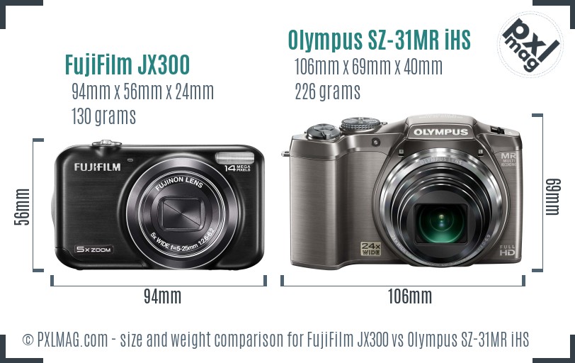 FujiFilm JX300 vs Olympus SZ-31MR iHS size comparison
