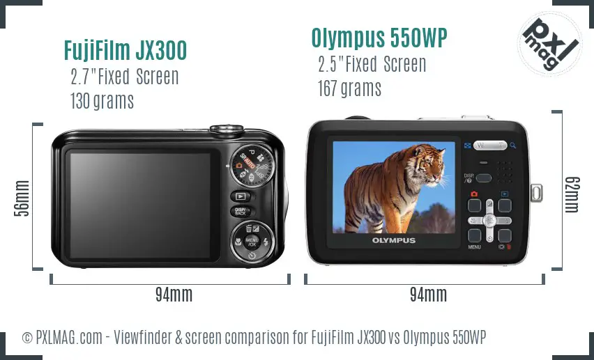 FujiFilm JX300 vs Olympus 550WP Screen and Viewfinder comparison