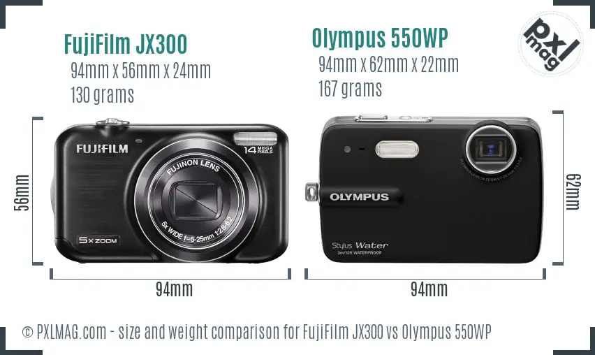 FujiFilm JX300 vs Olympus 550WP size comparison