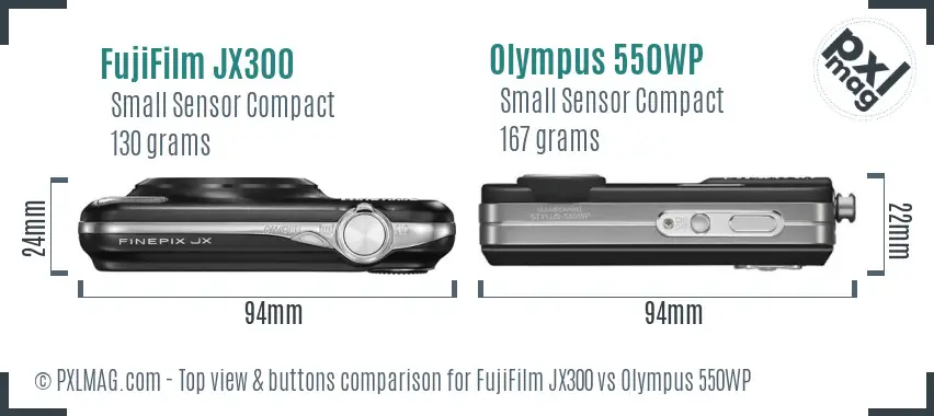 FujiFilm JX300 vs Olympus 550WP top view buttons comparison