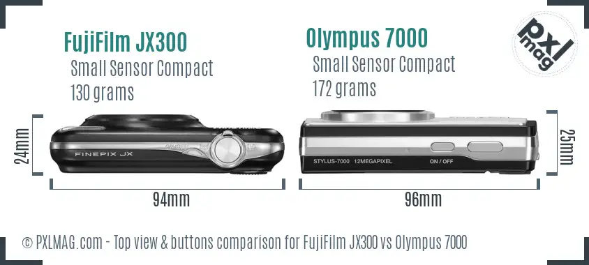 FujiFilm JX300 vs Olympus 7000 top view buttons comparison