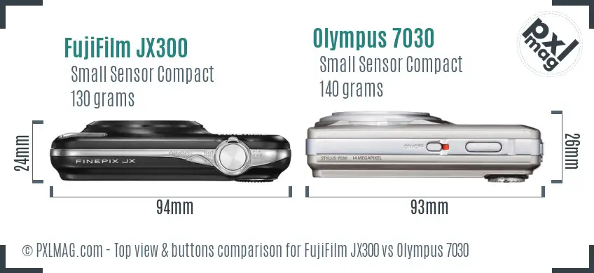 FujiFilm JX300 vs Olympus 7030 top view buttons comparison FujiFilm JX300 vs Olympus 7030 top view buttons comparison