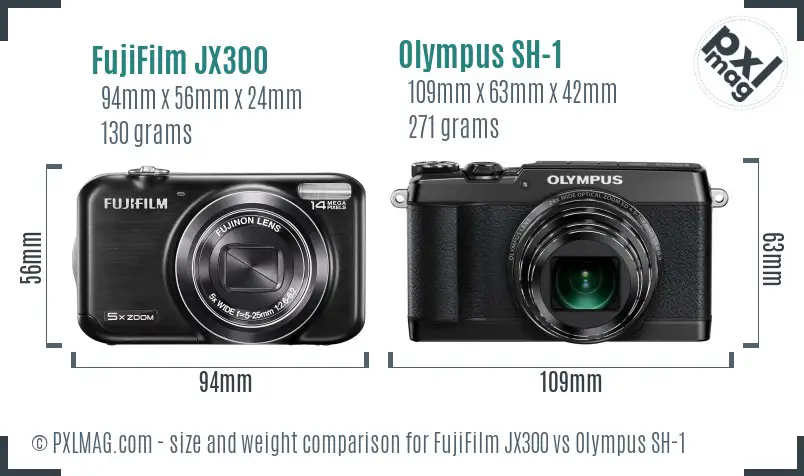 FujiFilm JX300 vs Olympus SH-1 size comparison FujiFilm JX300 vs Olympus SH-1 size comparison