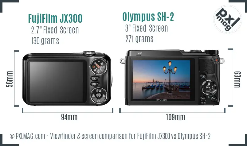 FujiFilm JX300 vs Olympus SH-2 Screen and Viewfinder comparison