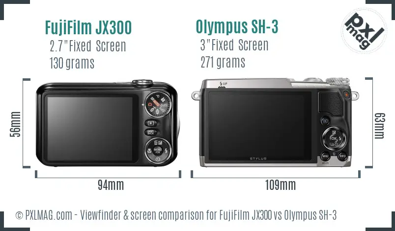 FujiFilm JX300 vs Olympus SH-3 Screen and Viewfinder comparison