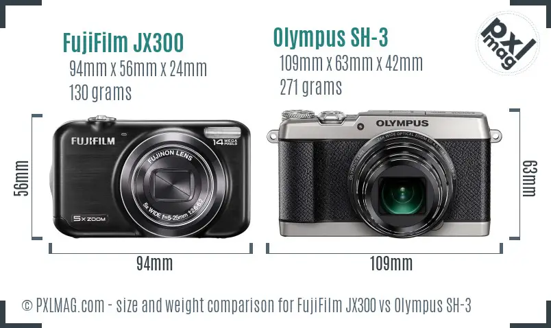 FujiFilm JX300 vs Olympus SH-3 size comparison