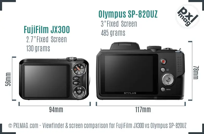FujiFilm JX300 vs Olympus SP-820UZ Screen and Viewfinder comparison