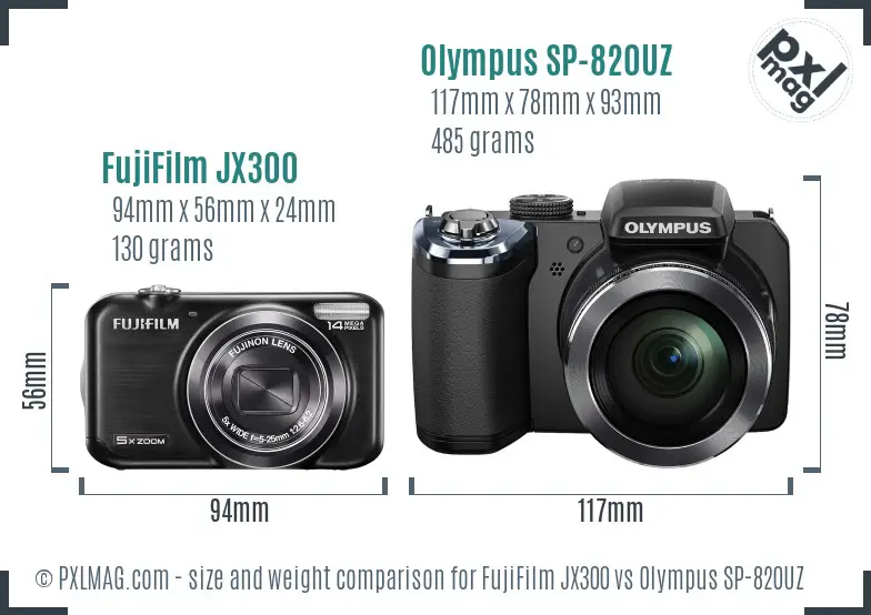 FujiFilm JX300 vs Olympus SP-820UZ size comparison
