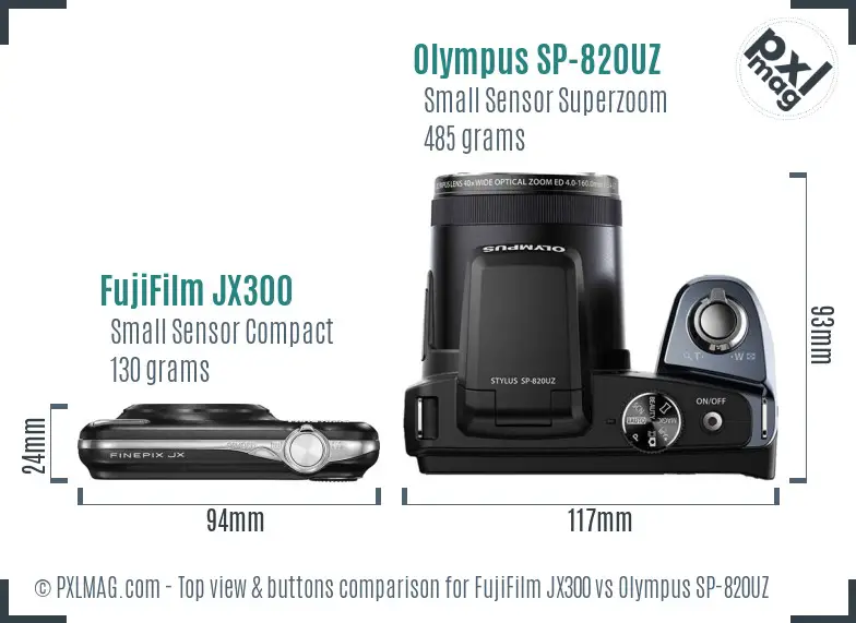 FujiFilm JX300 vs Olympus SP-820UZ top view buttons comparison