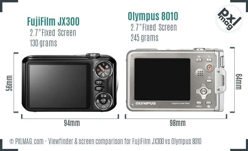 FujiFilm JX300 vs Olympus 8010 Screen and Viewfinder comparison