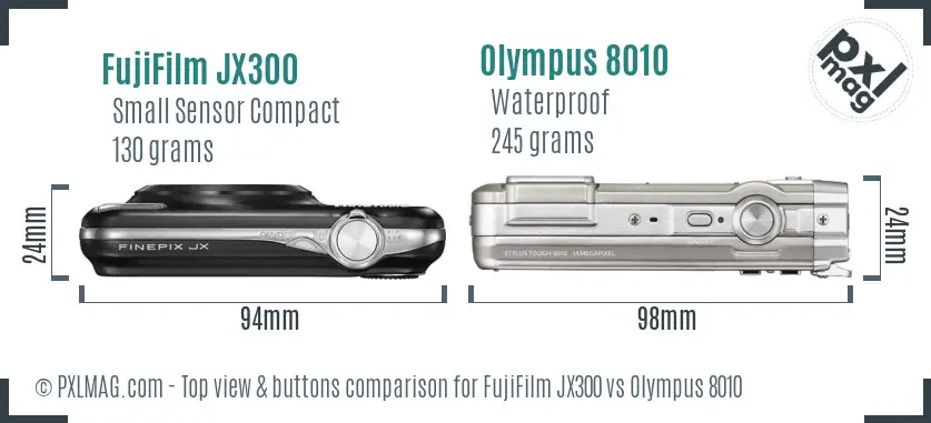 FujiFilm JX300 vs Olympus 8010 top view buttons comparison