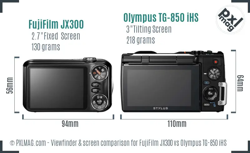 FujiFilm JX300 vs Olympus TG-850 iHS Screen and Viewfinder comparison