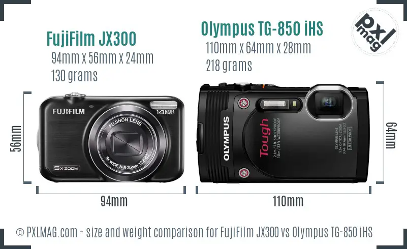 FujiFilm JX300 vs Olympus TG-850 iHS size comparison