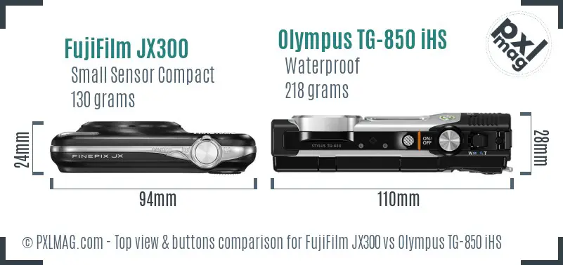 FujiFilm JX300 vs Olympus TG-850 iHS top view buttons comparison