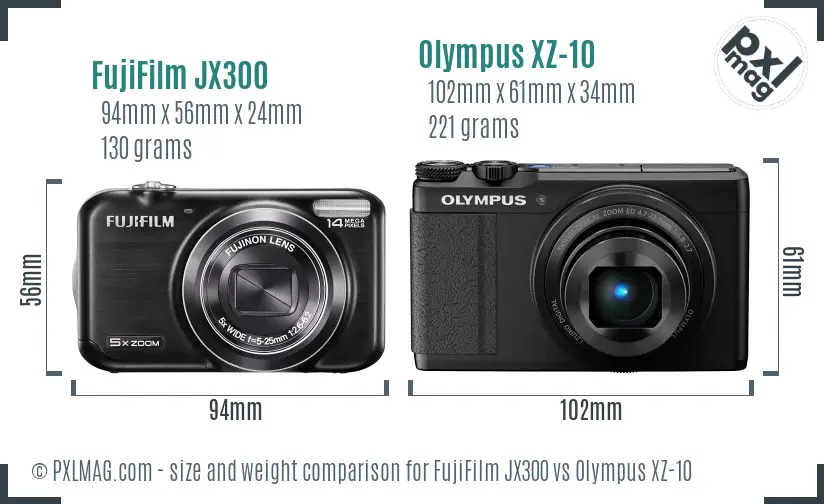 FujiFilm JX300 vs Olympus XZ-10 size comparison FujiFilm JX300 vs Olympus XZ-10 size comparison