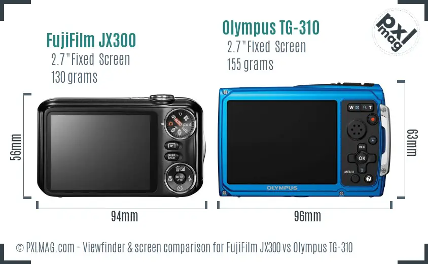 FujiFilm JX300 vs Olympus TG-310 Screen and Viewfinder comparison