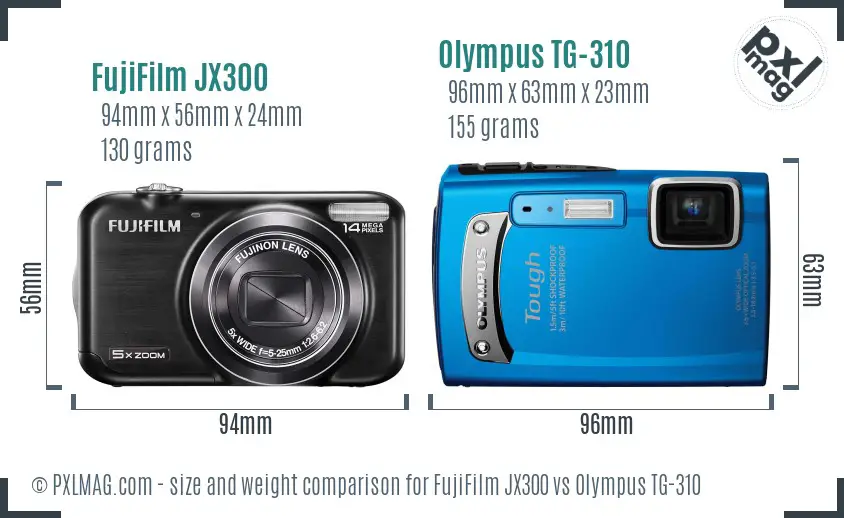 FujiFilm JX300 vs Olympus TG-310 size comparison