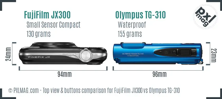 FujiFilm JX300 vs Olympus TG-310 top view buttons comparison