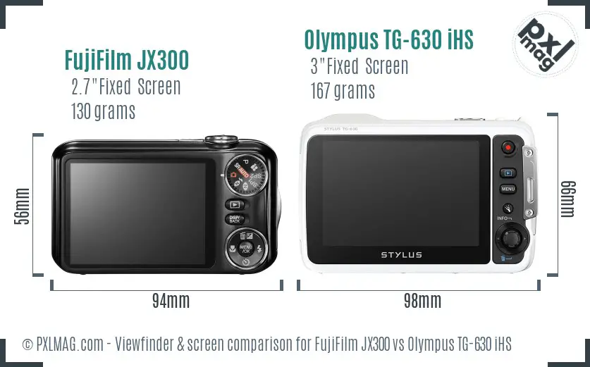 FujiFilm JX300 vs Olympus TG-630 iHS Screen and Viewfinder comparison