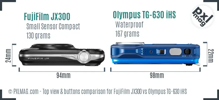 FujiFilm JX300 vs Olympus TG-630 iHS top view buttons comparison